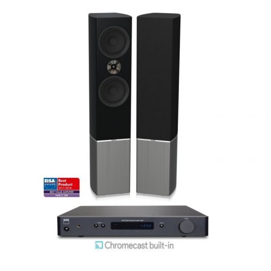 NAD C338 stereo stiprintuvas su Tannoy Platinum F6 kolonėlėmis NAD C338 stereo stiprintuvas su Tannoy Platinum F6 kolonėlėmis