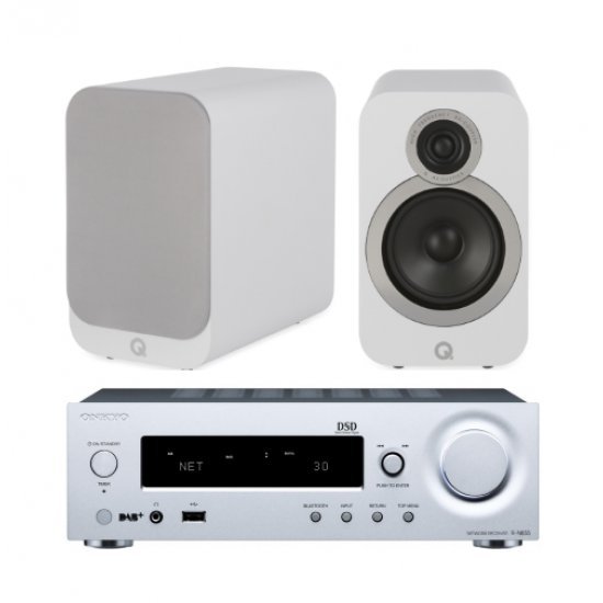 Onkyo R-N855 stereo stiprintuvas su Q Acoustics Q3020i kolonėlėmis Onkyo R-N855 stereo stiprintuvas su Q Acoustics Q3020i kolonėlėmis