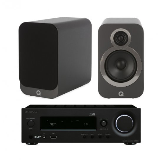 Onkyo R-N855 stereo stiprintuvas su Q Acoustics Q3020i kolonėlėmis Onkyo R-N855 stereo stiprintuvas su Q Acoustics Q3020i kolonėlėmis