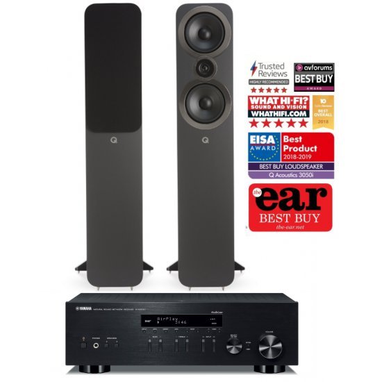 Yamaha R-N303D stereo stiprintuvas su Q Acoustics Q3050i kolonėlėmis Yamaha R-N303D stereo stiprintuvas su Q Acoustics Q3050i kolonėlėmis