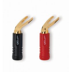 QED Screwloc ABS Duo Spade plug kištukų komplektas (2 juodi, 2 raudoni)