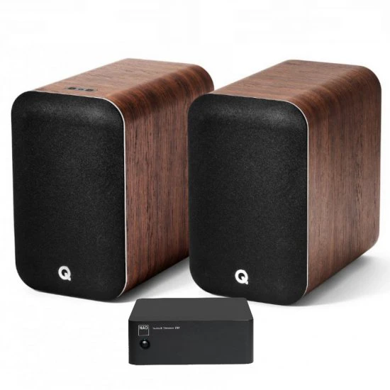 Q Acoustics M20 HD aktyvinės garso kolonėlės su NAD CS1 tinklo grotuvu Q Acoustics M20 HD aktyvinės garso kolonėlės su NAD CS1 tinklo grotuvu