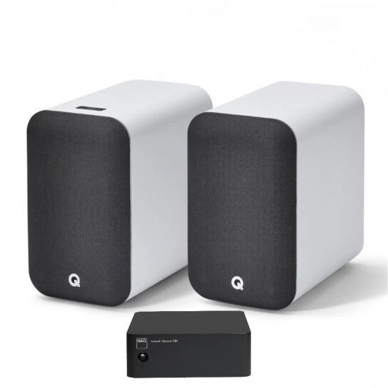 Q Acoustics M20 HD aktyvinės garso kolonėlės su NAD CS1 tinklo grotuvu Q Acoustics M20 HD aktyvinės garso kolonėlės su NAD CS1 tinklo grotuvu