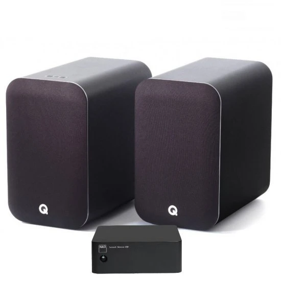 Q Acoustics M20 HD aktyvinės garso kolonėlės su NAD CS1 tinklo grotuvu Q Acoustics M20 HD aktyvinės garso kolonėlės su NAD CS1 tinklo grotuvu